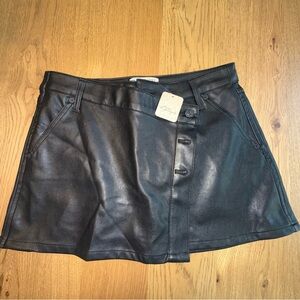 Free People Black Faux Leather Asymmetrical Mini Skirt Button Pocket Size 28 NWT